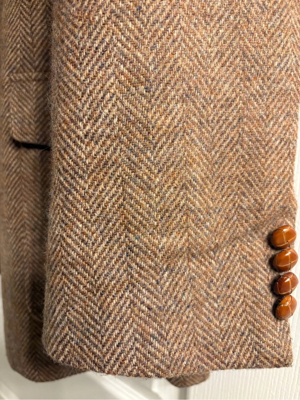 Haggar Brown Herringbone Wool Sport Coat with Tan Buttons